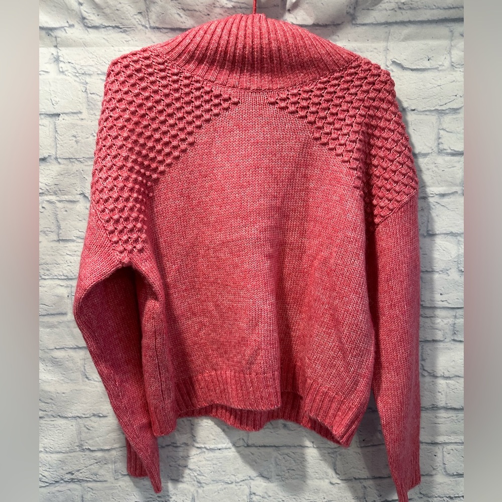Falls Creek Textured Mock Turtle Neck Sweater Pink Sweater Size Large